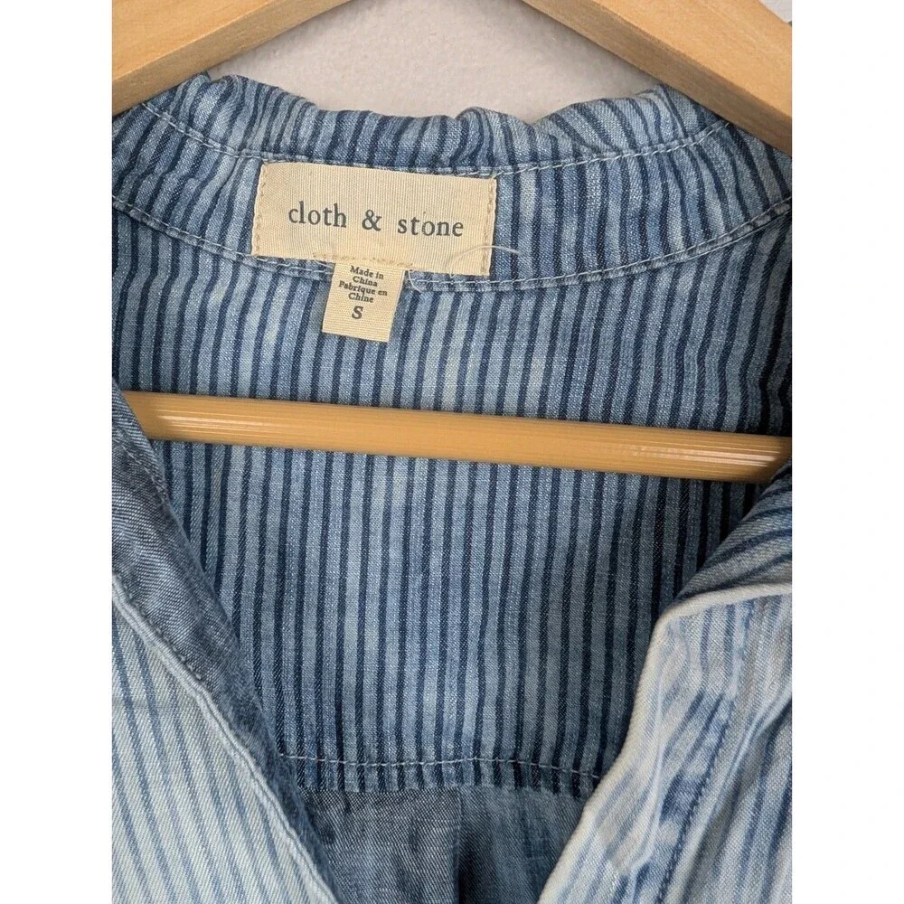 Cloth & Stone Blue Stripes LONG SLEEVE ROMPER SHORTS Women's Size‎ S Boho 200 - Picture 4 of 8